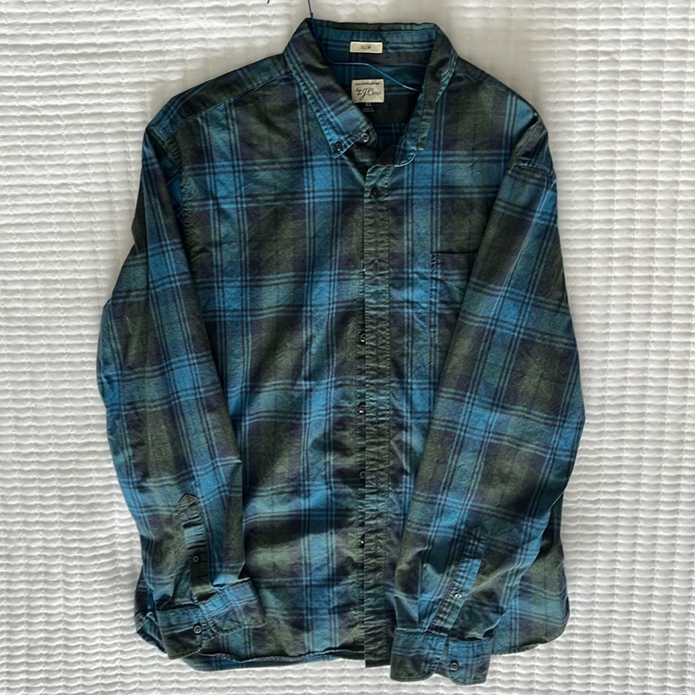 J. Crew Teal and Navy Plaid Shirt